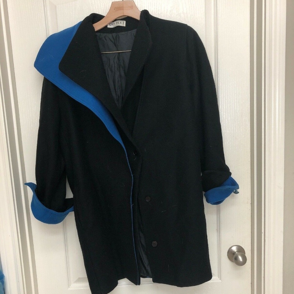 BUCI WOMENS WOOL COAT Black /Royal Blue SIZE 46 MA